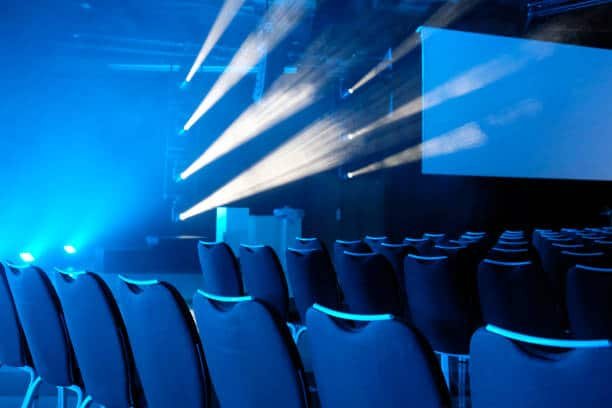 Conference hall with stage lighting in Southeast Asia