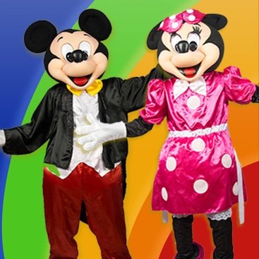 Mickey and Minnie mascot characters at a kids party in Southeast Asia