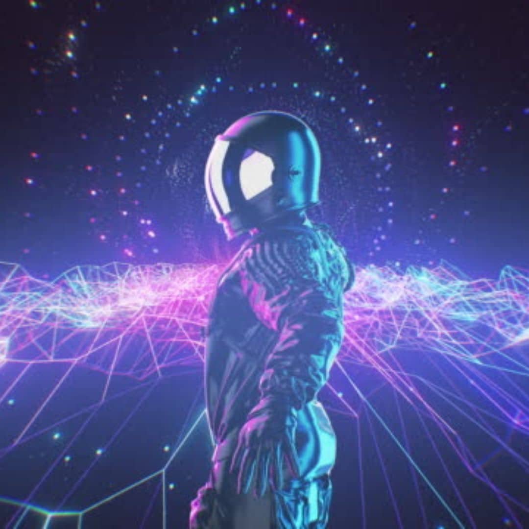 Holographic astronaut performer in a 3D visual show in Southeast Asia