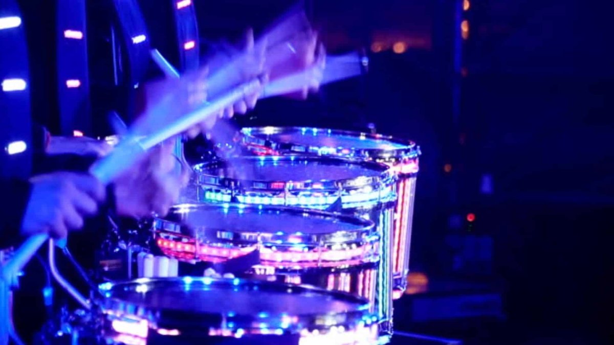LED drum show with glowing drums in Southeast Asia LED drum show with glowing drums in Southeast Asia